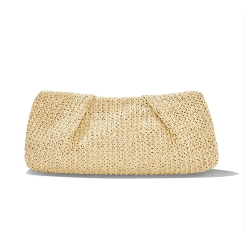 NWT Capittana Raffia Fully Lined Straw Chain Strap Beige Clutch Crossbody Bag